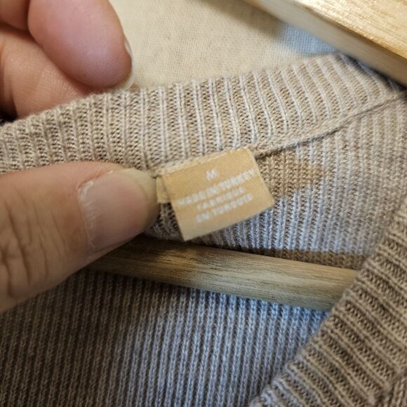 Anthropologie Knitted & Knotted Tan Beige Sweater Dress Silk Blend Medium - Picture 4 of 10